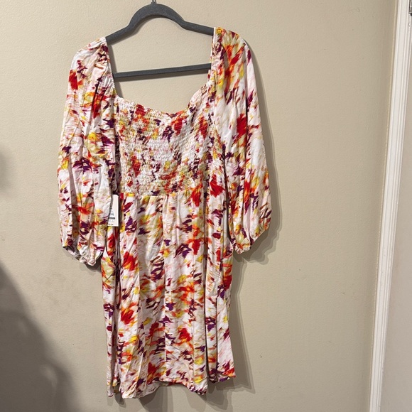 Plus Size Terra & Sky Abstract Smocked Dress 0X 14W NWT New Square Neck Pockets - Picture 7 of 7